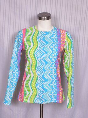 Sea Waves bright colorful Nylon/Lycra Spandex Top Size Small